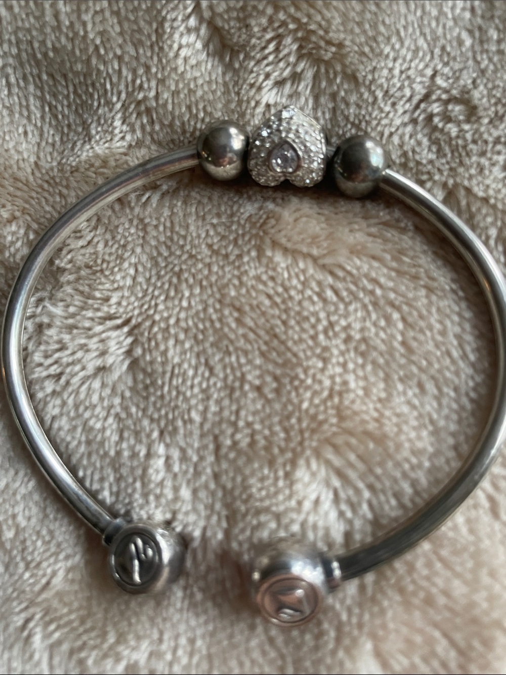 Swarovski Silver Tone Open Bangle with Pave Heart Charm
